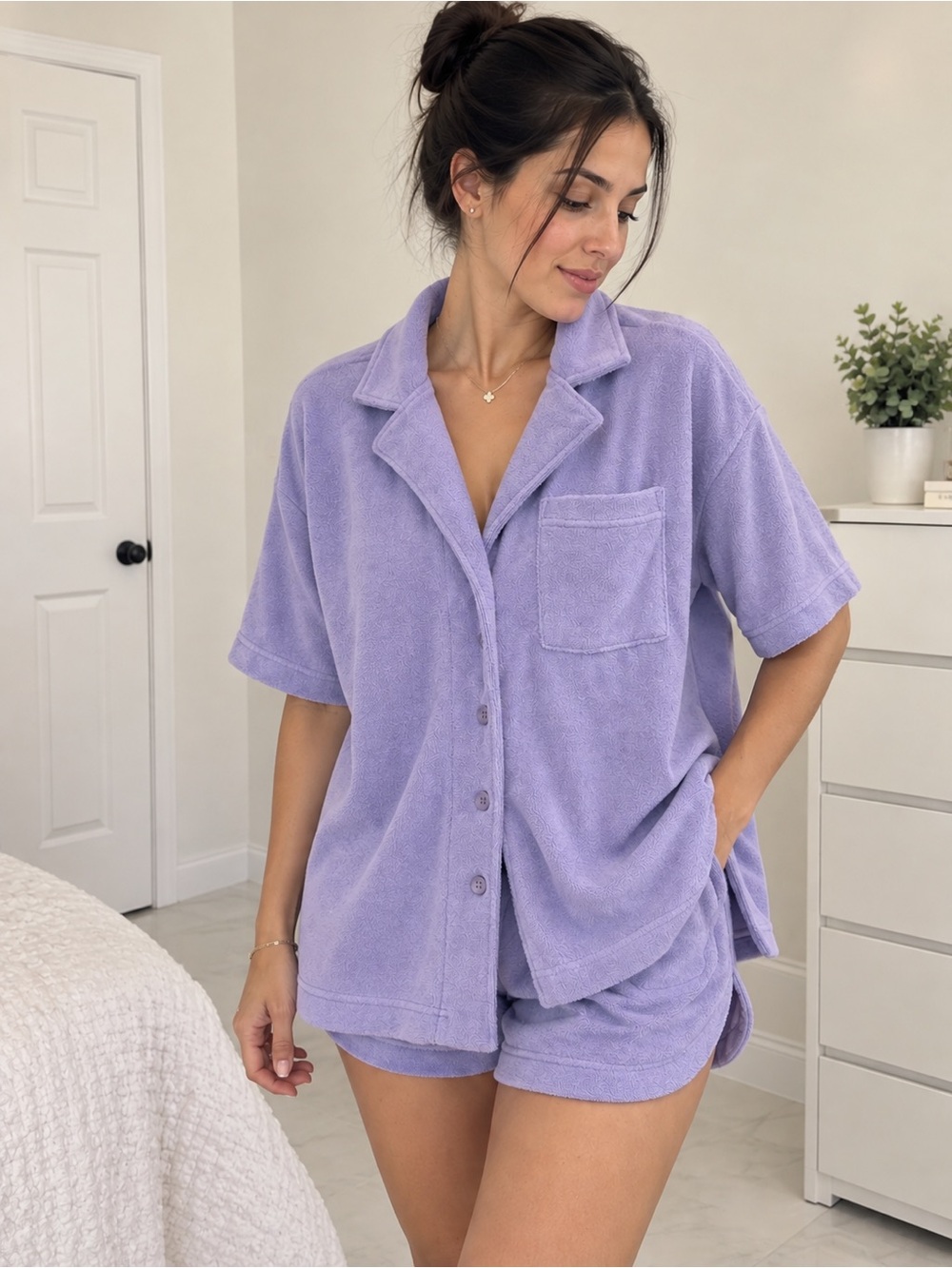Terry Cloth Pajama Lounge Set Lavender XXS By Anthropologie